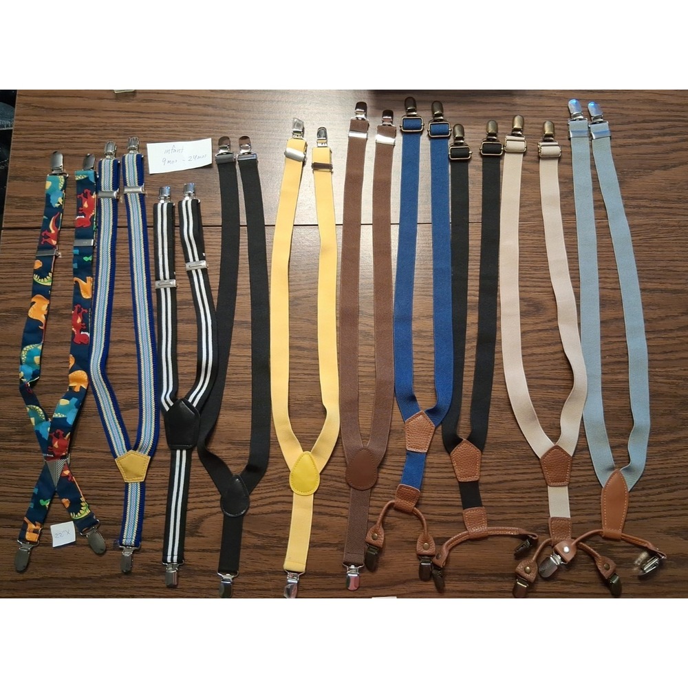 Lot of 10 Suspenders Baby Toddler Adjustable All 22" Pin Clip 1 X & 9 Y